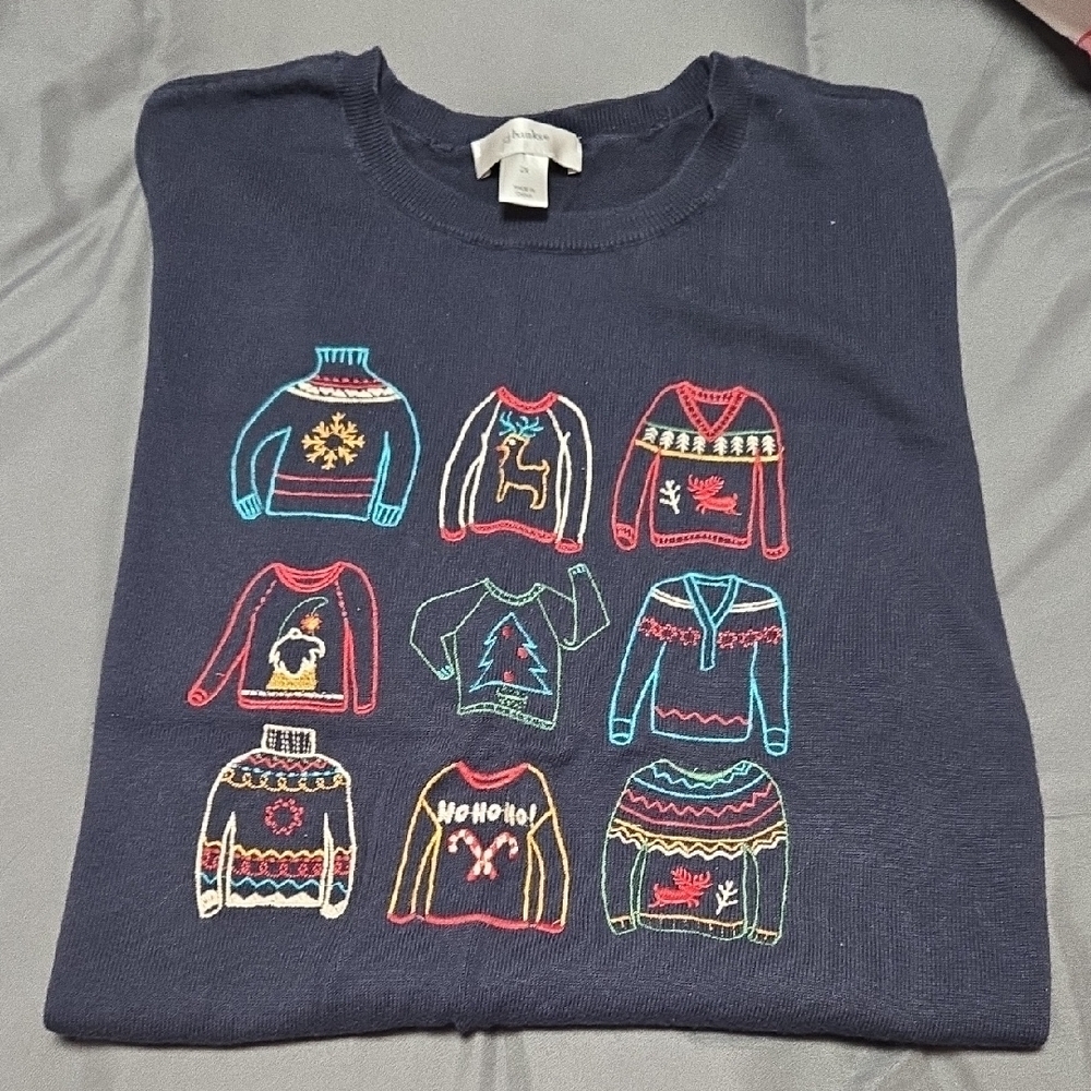 CJ Banks 2X Navy Long Sleeve Sweater with "Sweater Designs"